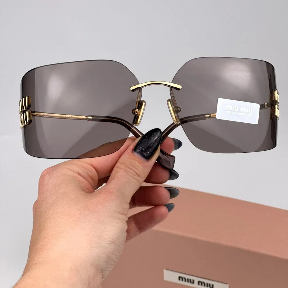 Miu Miu MU54YS 5AK06I BRAND NEW Sunglasses Gold Purple Wraparound Rimles Women